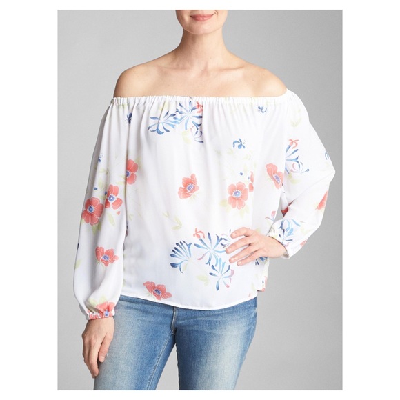 GAP Tops - Gap Off The Shoulder Floral Top White Flowy XS
